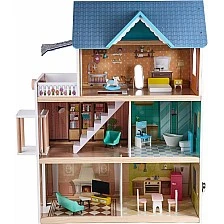 Ξύλινο σετ, Hape, Κουκλόσπιτο με φως LED, 18 τεμάχια