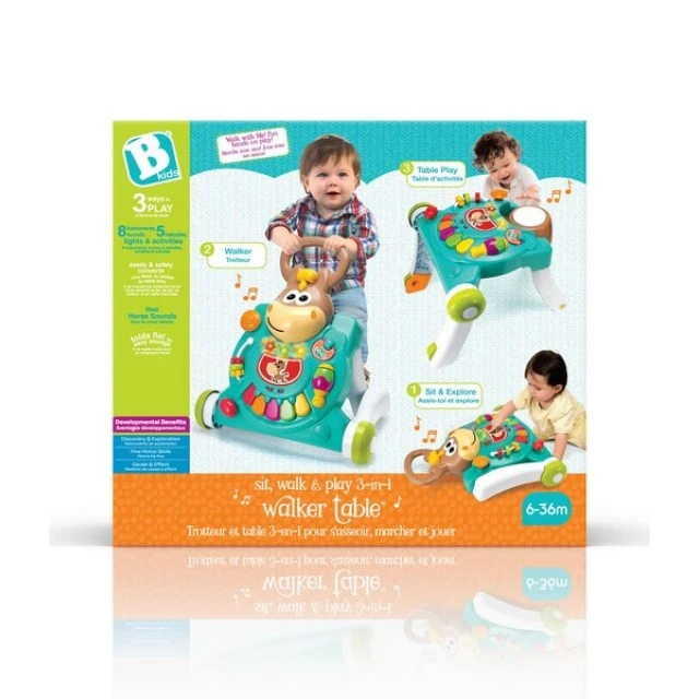 Διαδραστικό παιχνίδι, Infantino, B Kids, 3 σε 1 Στράτα μωρού και τραπεζάκι για άλογα, Μπλε