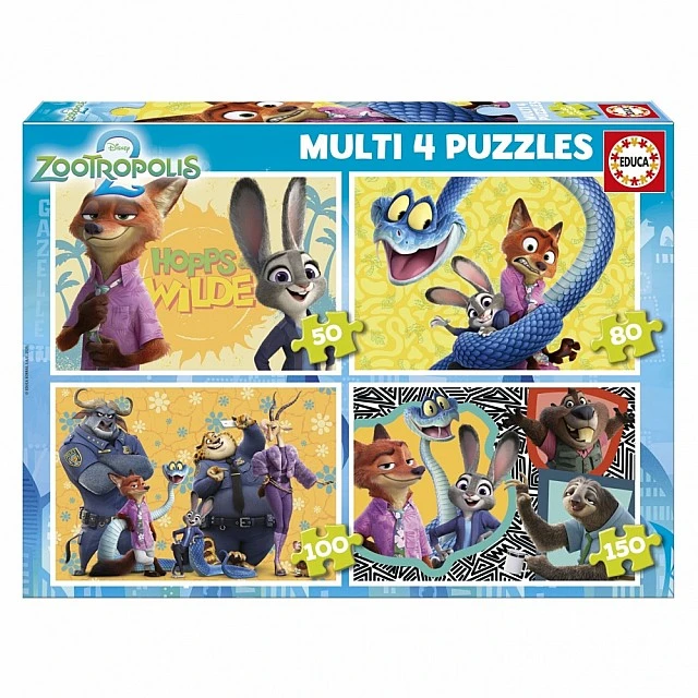 Προοδευτικό παζλ, Educa, Zootopia 4 σε 1, 50/80/100/150 κομμάτια