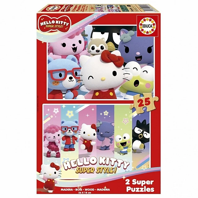Ξύλινο παζλ, Educa, Hello Kitty Super style 2 σε 1, 2x25 κομμάτια