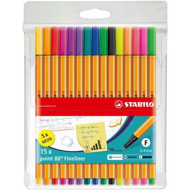 Σετ Fineliner, Stabilo, Point 88 ST8815-1, 15 χρώματα
