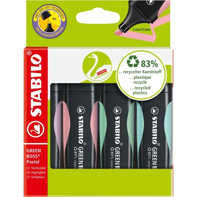 Σετ μαρκαδόρων κειμένου, Stabilo, Green Boss ST6070/4-2 παστέλ, 4 χρώματα