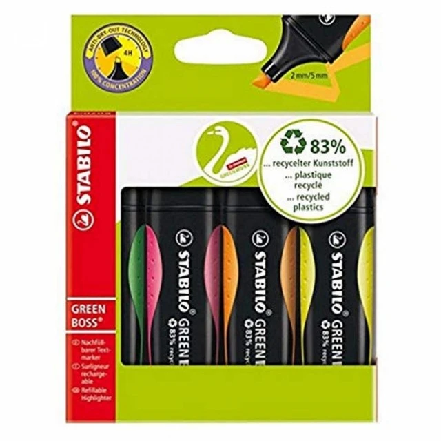 Σετ δείκτες κειμένου, Stabilo, Green Boss ST6070/4 φθορισμού, 4 χρώματα