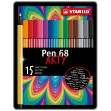 Σετ μαρκαδόροι, Stabilo, Στυλό 68 Arty ST6815-6 μεταλλικό κουτί, 15 χρώματα