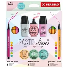 Συνδυασμένο σετ, Stabilo, Pastellove, Στυλό 68 Mini, Boss Mini, Point 88 mini ST77/5-8, 18 τεμάχια