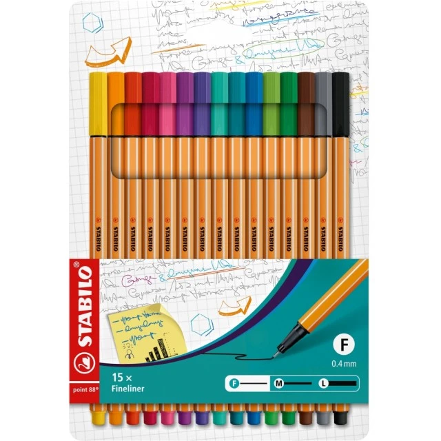 Σετ Fineliner, Stabilo, Point 88 ST8815, 15 χρώματα