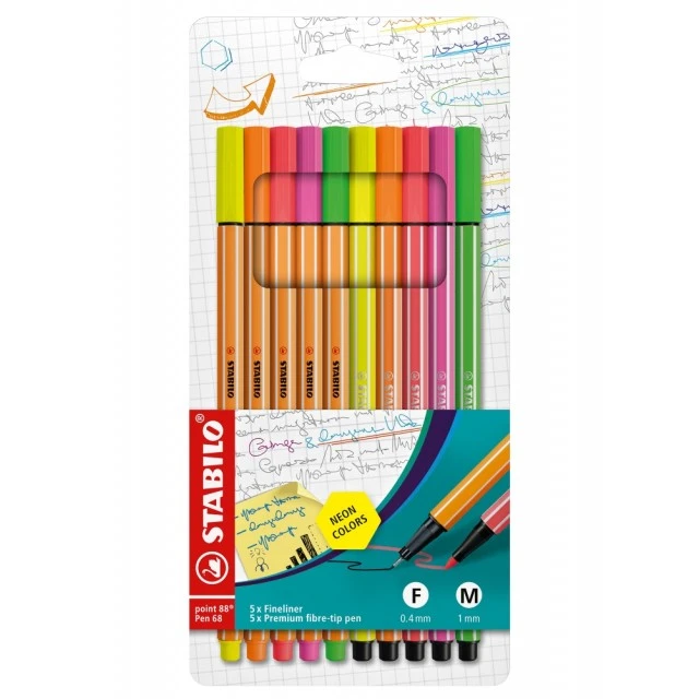 Σετ μαρκαδόροι, Stabilo, Point 88/Pen 68 Neon ST8868/10-1, 10 τεμάχια