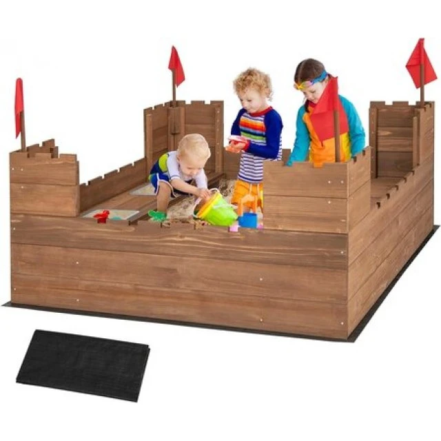 Ξύλινο sandbox με πάγκους Castle, Costway
