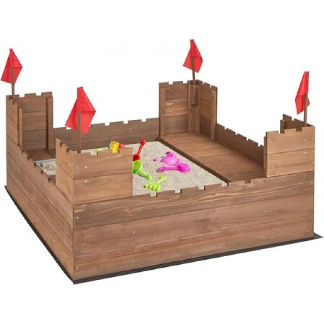 Ξύλινο sandbox με πάγκους Castle, Costway