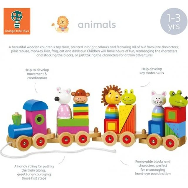 Μεγάλο ξύλινο τρένο, παζλ και διαλογέας - Animals Collection