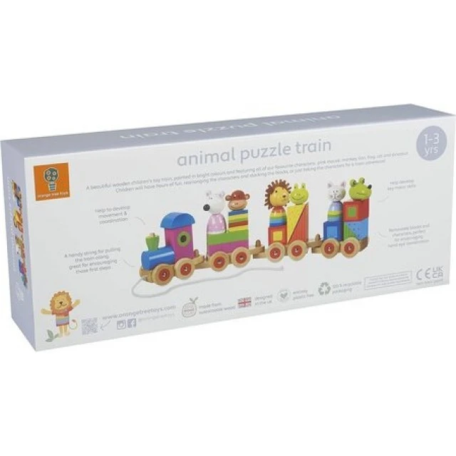 Μεγάλο ξύλινο τρένο, παζλ και διαλογέας - Animals Collection