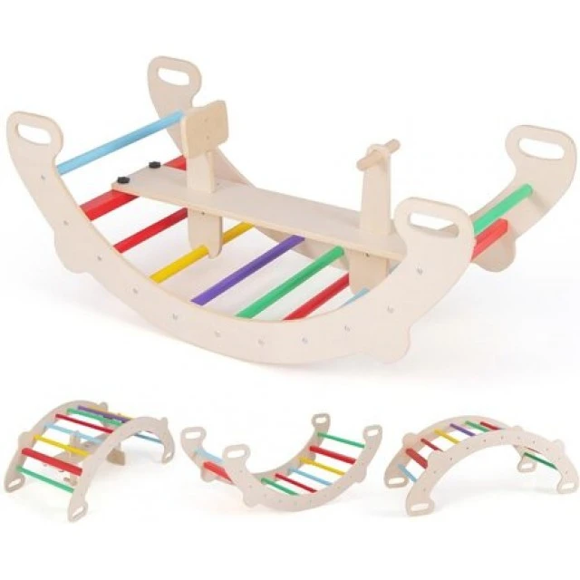 Ξύλινη κούνια climber Rainbow 4in1, Costway
