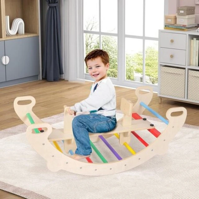 Ξύλινη κούνια climber Rainbow 4in1, Costway