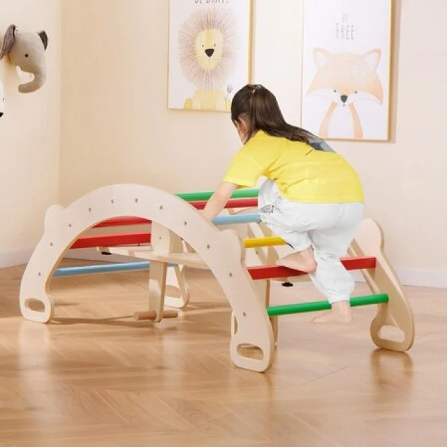 Ξύλινη κούνια climber Rainbow 4in1, Costway
