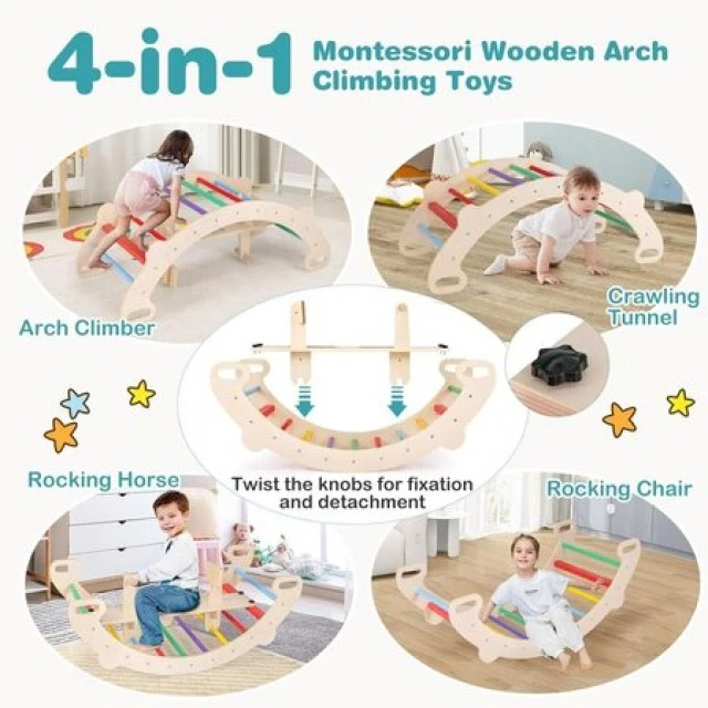 Ξύλινη κούνια climber Rainbow 4in1, Costway