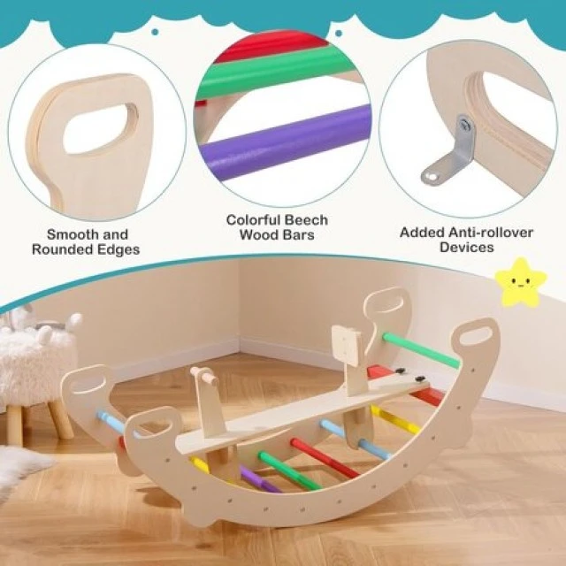Ξύλινη κούνια climber Rainbow 4in1, Costway