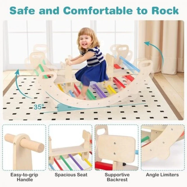 Ξύλινη κούνια climber Rainbow 4in1, Costway
