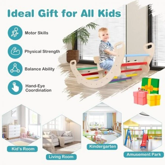 Ξύλινη κούνια climber Rainbow 4in1, Costway