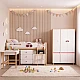 Παιδική Τρίφυλλη Ντουλάπα GINGER HOME CHERRY, με Ράφια, Μοχλό Κρεμάστρας και 6 Πόρτες, Λευκό, Ροζ και Φυσικό Ξύλο, 120x60x180 εκ.