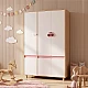 Παιδική Τρίφυλλη Ντουλάπα GINGER HOME CHERRY, με Ράφια, Μοχλό Κρεμάστρας και 6 Πόρτες, Λευκό, Ροζ και Φυσικό Ξύλο, 120x60x180 εκ.