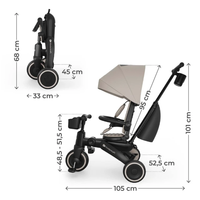 KinderKraft JAZZ 3 αναδιπλούμενο τρίκυκλο BEIGE