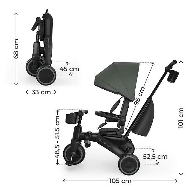 KinderKraft JAZZ 3 αναδιπλούμενο τρίκυκλο GREEN