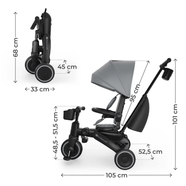 KinderKraft JAZZ 3 αναδιπλούμενο τρίκυκλο GREY