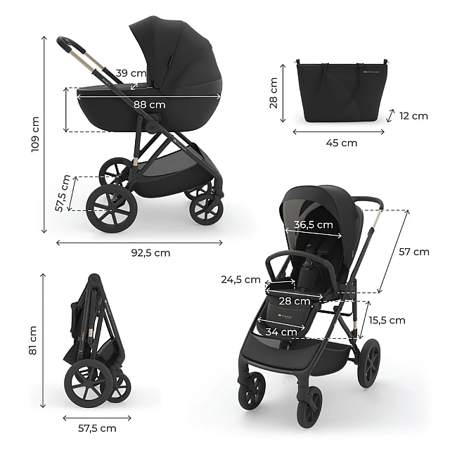 Παιδικό καρότσι Kinderkraft Prime 3 2 σε 1 ΜΑΥΡΟ