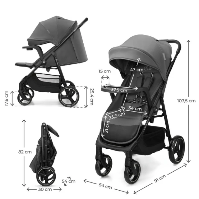Παιδικό καρότσι Kinderkraft TRIG 3 με δίσκο Γρανίτης Γκρι
