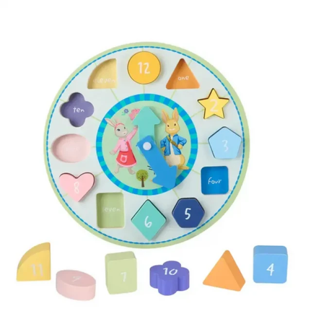 Ξύλινο Peter Rabbit Puzzle, Ρολόι, παστέλ χρώματα