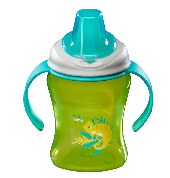 Чаша за лесно отпиване с подвижни дръжки 260 мл. Зелено Vital Baby