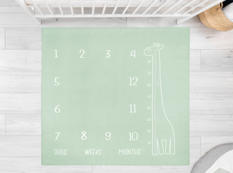 Muslin Photo Mat Giraffe Mint 120x120cm