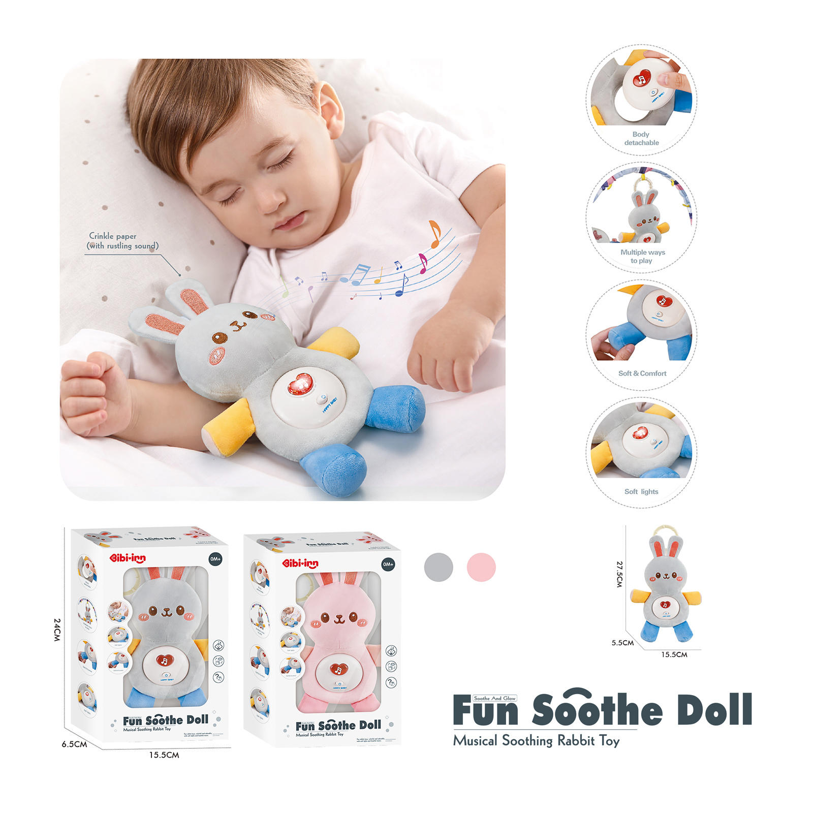 Καταπραϋντική κούκλα κουνελάκι με μούσα και St. γκρί