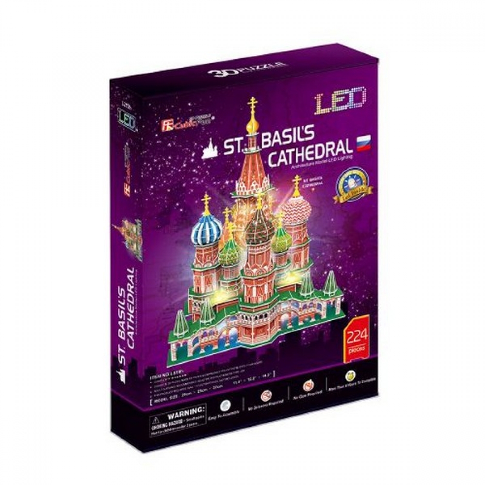 3D Puzzle Καθεδρικός Ναός του Αγίου Βασιλείου (Ρωσία) 224 ώρες. LED εσωτερικά