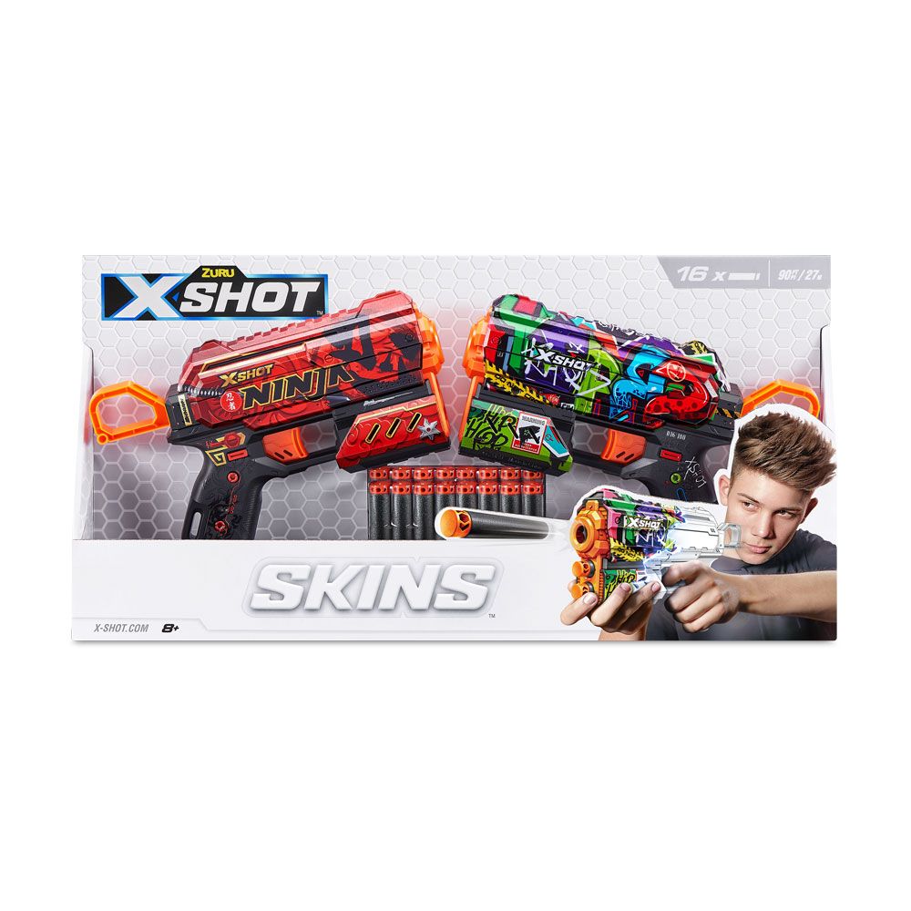 X Shot SKINS Δύο blaster με 16 απαλά βέλη Flux
