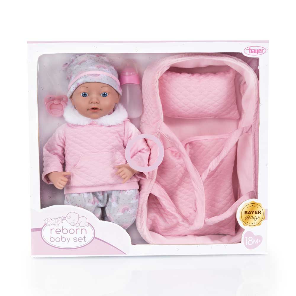 Κούκλα BAYER Reborn 38εκ. με καλάθι