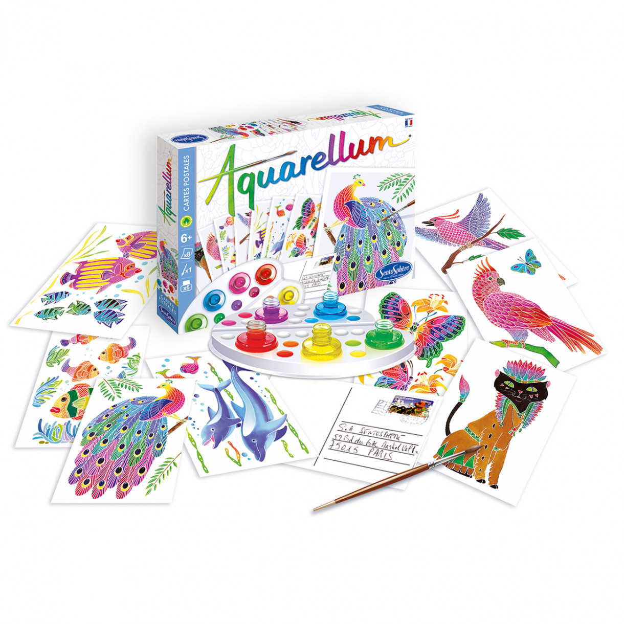 Χρωματισμός με ζωγραφιές ακουαρέλα καρτ ποστάλ ζώα