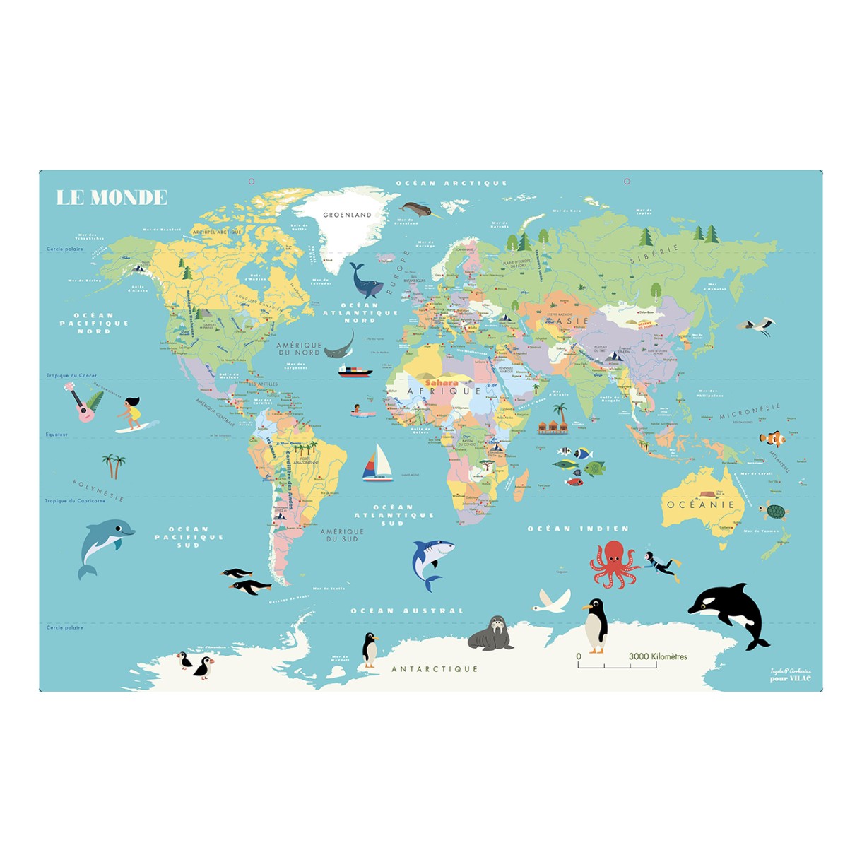 Μαγνητικός παγκόσμιος χάρτης στα γαλλικά σχεδιασμένος από την Ingela P.Arrhenius