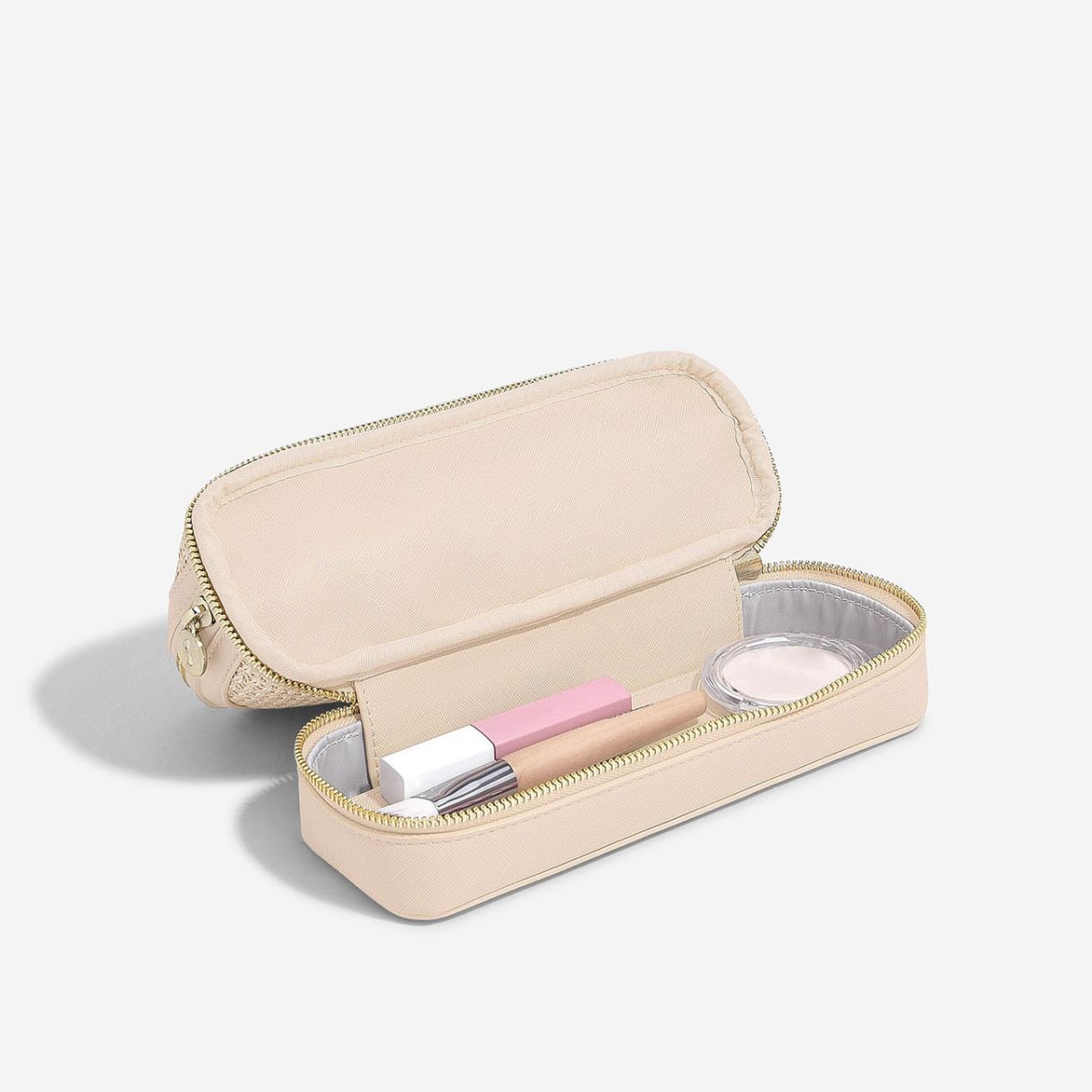 Τσάντα καλλυντικών Raffia, ανοιχτό ροζ χρώμα