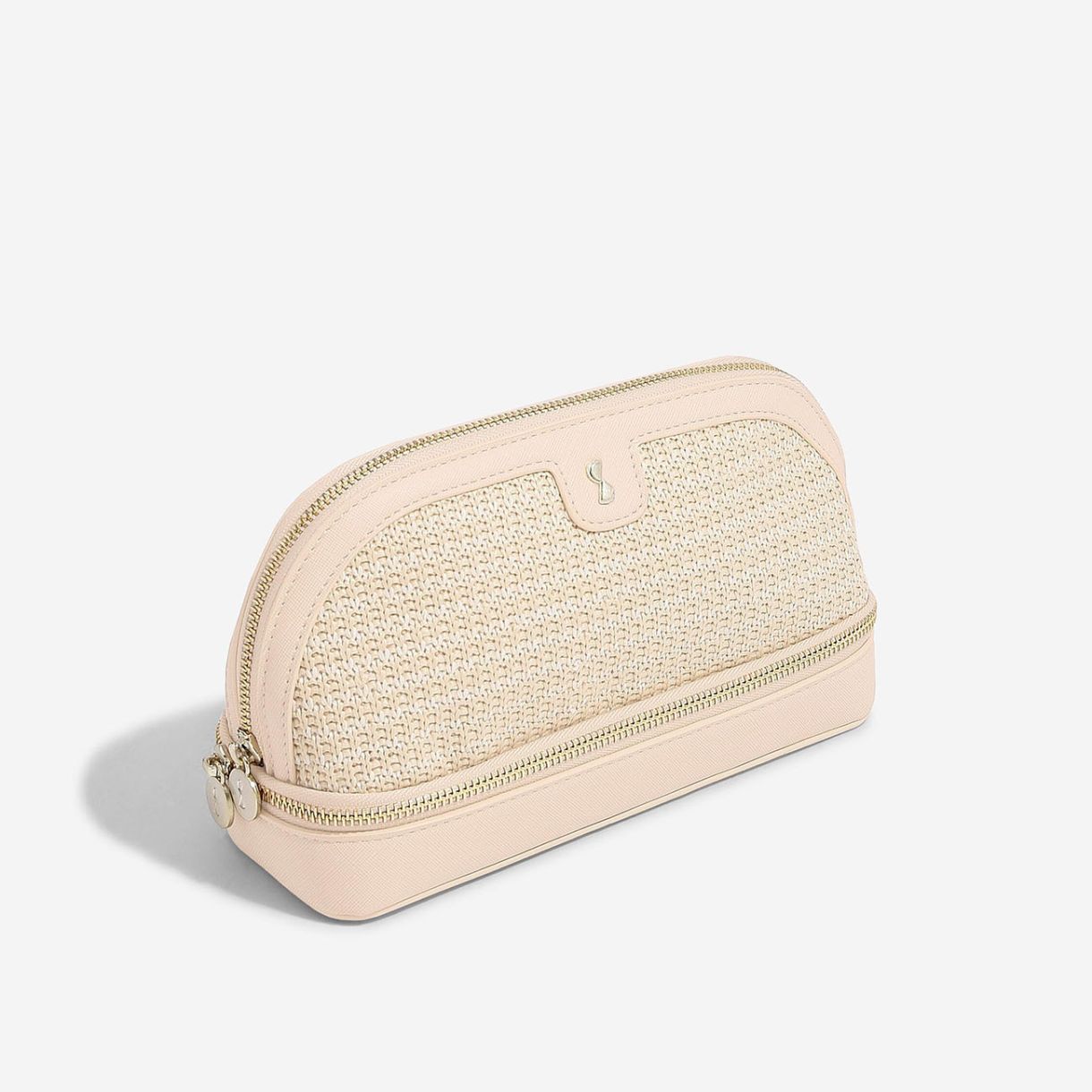 Τσάντα καλλυντικών Raffia, ανοιχτό ροζ χρώμα