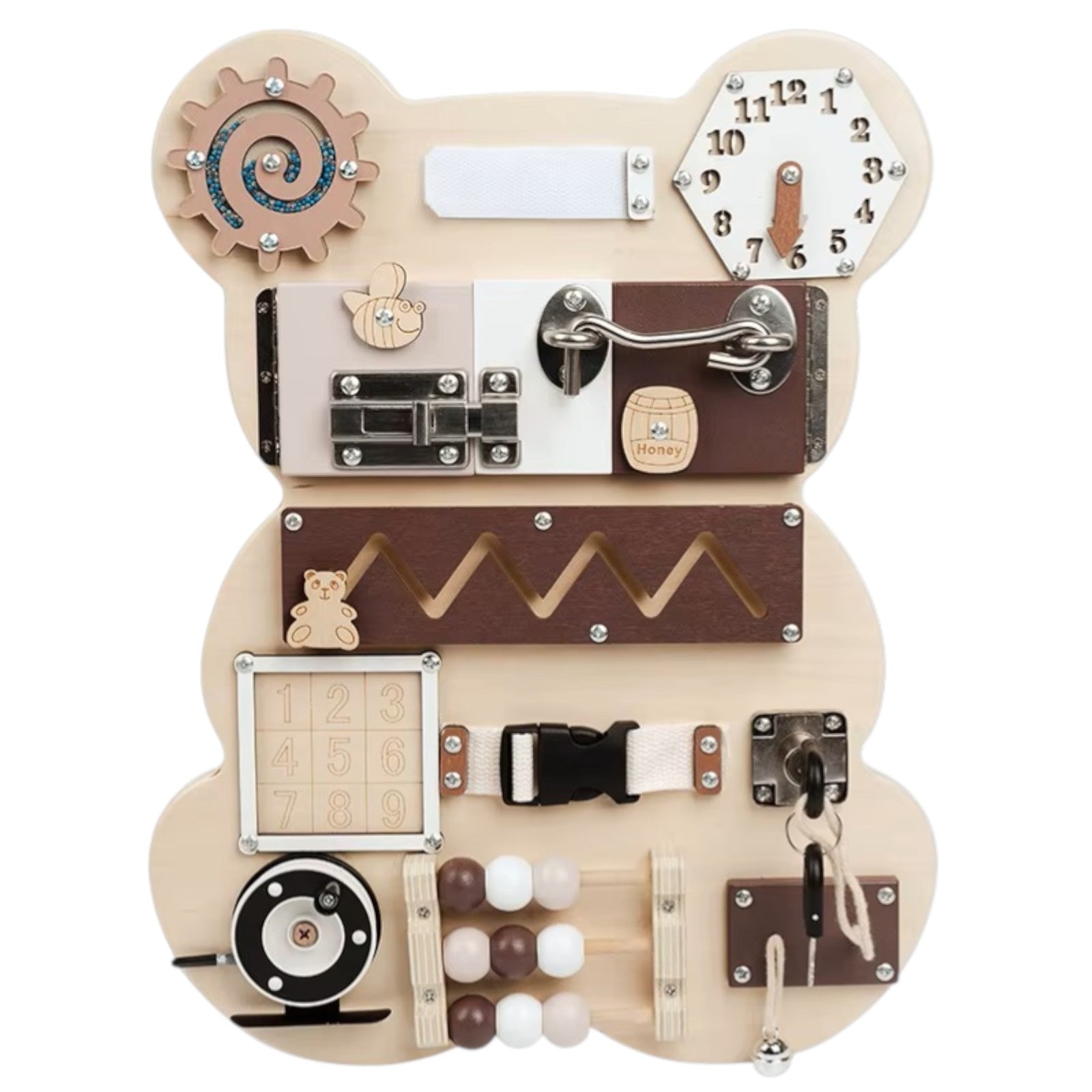 Ξύλινη Πλακέτα Αρκουδάκι GINGER HOME, Πλακέτα Montessori για Λεπτές Κινητικές Δεξιότητες, 30x39 εκ.