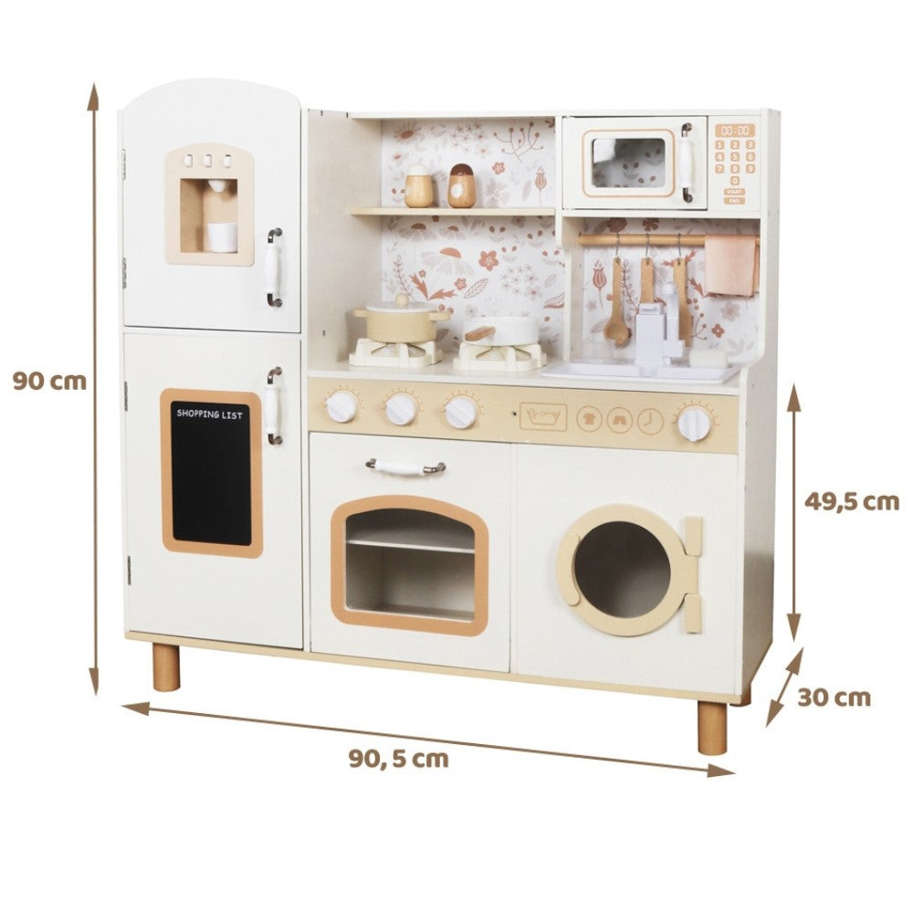 Παιδική Ξύλινη Κουζίνα GINGER HOME – Vintage Μοντέλο με Ηλεκτρονικές Εστίες, Φώτα, Ήχους και Νιπτήρα με Τρεχούμενο Νερό, 91×31×90 cm
