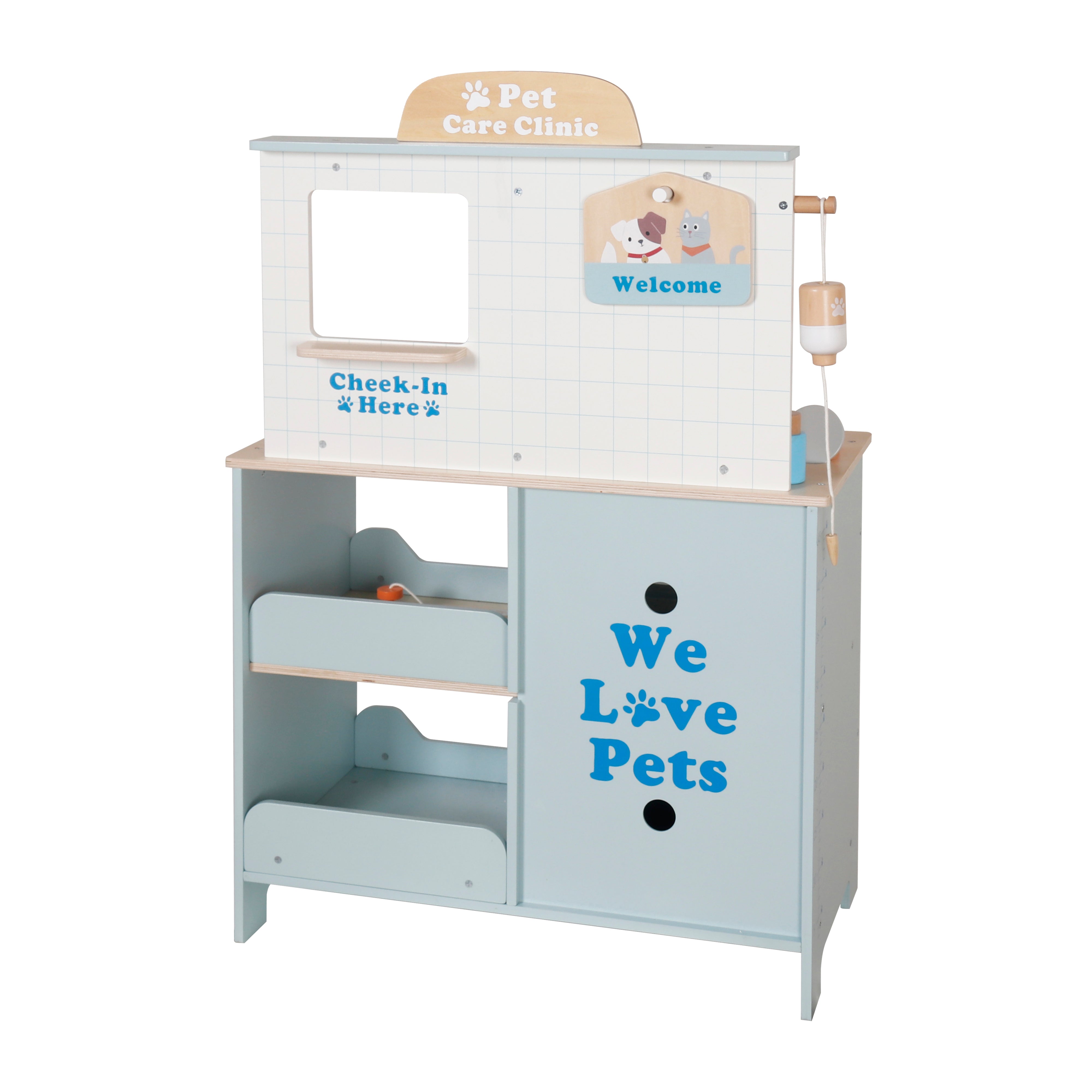 Παιχνίδι Κτηνιατρικής Κλινικής για Παιδιά GINGER HOME – Ξύλινο Κτηνιατρικό Κέντρο με Αξεσουάρ και Λούτρινο Σκυλάκι, 89×57×30 cm