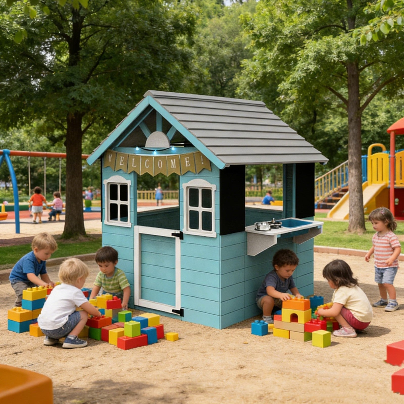 Ξύλινο παιδικό σπιτάκι GINGER HOME με κουζίνα – 110×103×137 εκ.
