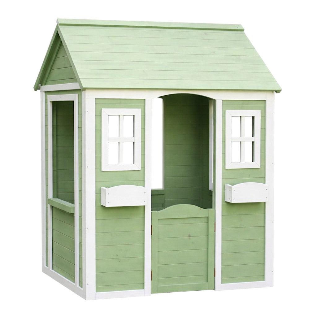 Ξύλινο Παιδικό Σπιτάκι Εξωτερικού Χώρου GINGER HOME – Σπιτάκι Κήπου για Παιδιά, Πράσινο και Λευκό, 107×90×144 cm