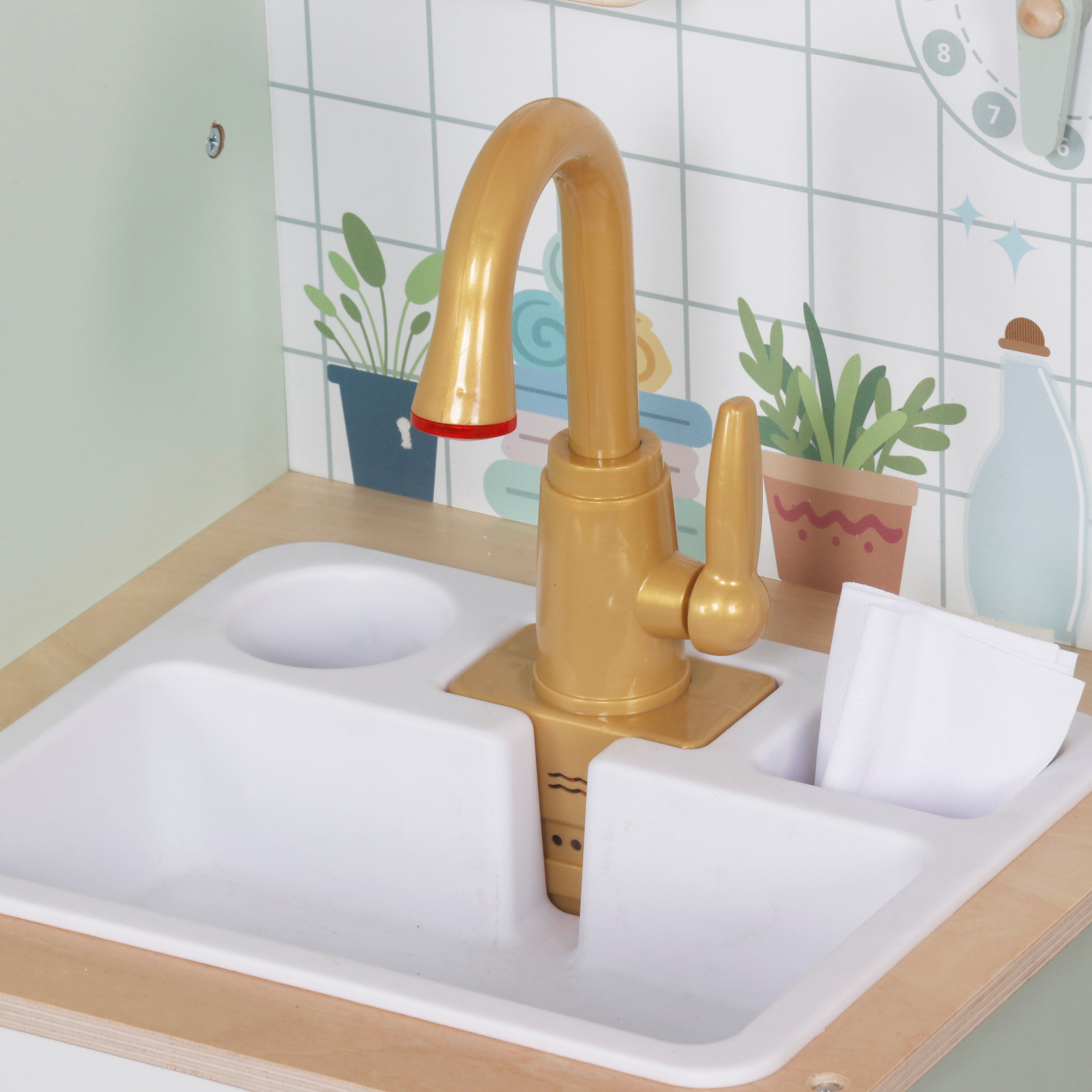 Παιδικό Ξύλινο Πλυντήριο Ρούχων 3 σε 1 με Νιπτήρα με Τρεχούμενο Νερό και Στεγνωτήριο GINGER HOME, 86×32×90 cm