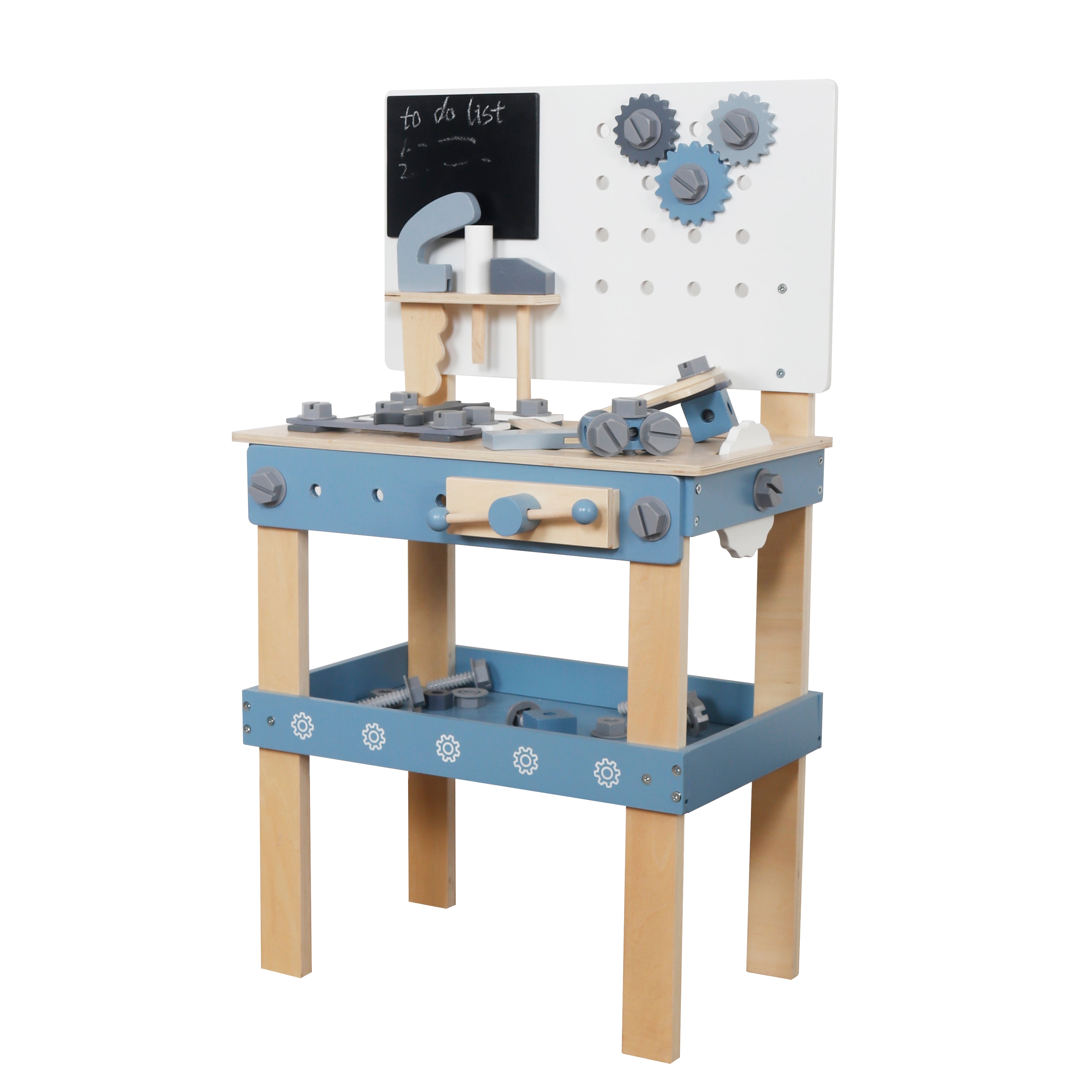 Παιδικό Ξύλινο Εργαστήρι με Εργαλεία, GINGER HOME, Μπλε, 46x26x67cm