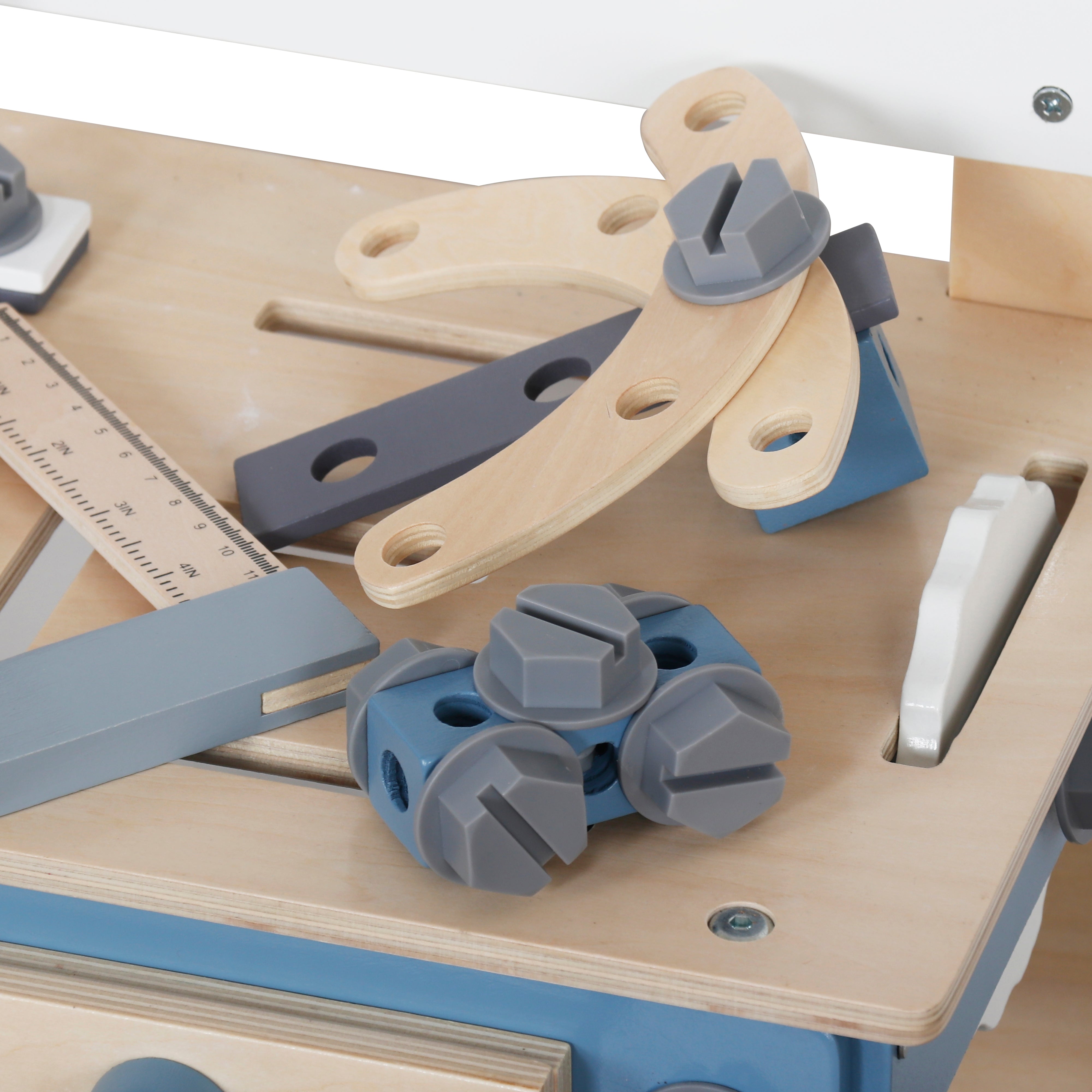 Παιδικό Ξύλινο Εργαστήρι με Εργαλεία, GINGER HOME, Μπλε, 46x26x67cm