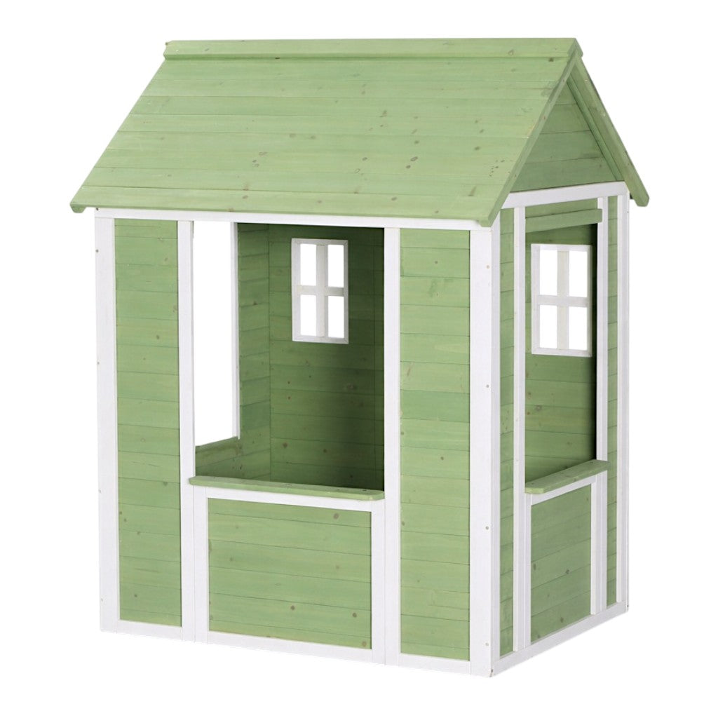 Ξύλινο Παιδικό Σπιτάκι Εξωτερικού Χώρου GINGER HOME – Σπιτάκι Κήπου για Παιδιά, Πράσινο και Λευκό, 107×90×144 cm