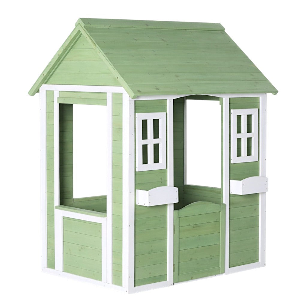 Ξύλινο Παιδικό Σπιτάκι Εξωτερικού Χώρου GINGER HOME – Σπιτάκι Κήπου για Παιδιά, Πράσινο και Λευκό, 107×90×144 cm
